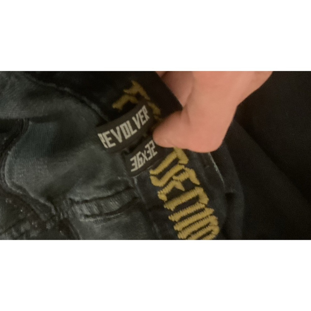 Fox Denim Jeans Mens 34 X 32 Black Revolver Button Fly Straight Leg Casual - Picture 7 of 11